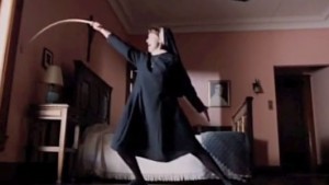 Sister Gloria, practicing her fencing.